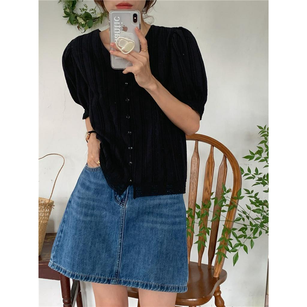 Áo Kiểu Tay Ngắn Cổ Chữ V Màu Trơn Phối Ren Phong Cách Hàn Quốc Có 2 Màu Sắc Lựa Chọn 53262