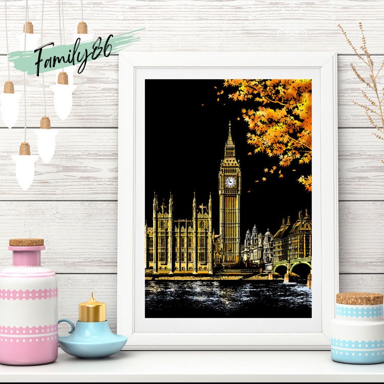 Tranh Cạo Than Tre, Tranh Cạo Hàn Quốc, Trang Cào Tự Làm DIY Hình Phong Cảnh