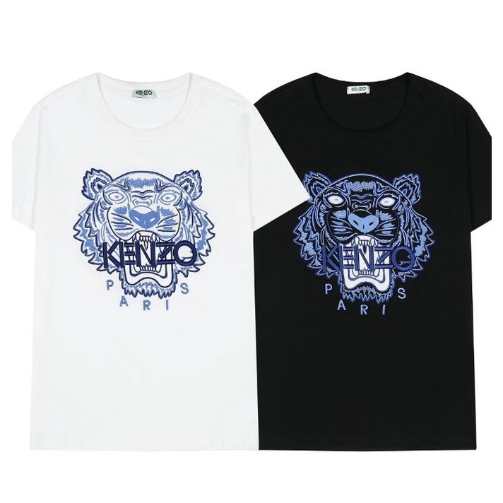 Áo thun cotton ngắn tay thêu họa tiết chữ và hổ thời trang dành cho cặp đôi