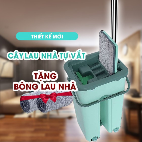 Bộ Lau Nhà 360 Độ 4 In 1 Tự Vắt Thông Minh Đa Năng, 2 Vách Ngăn Cao Cấp, Nhỏ Gọn Tiện Lợi <tặng tạp dề>