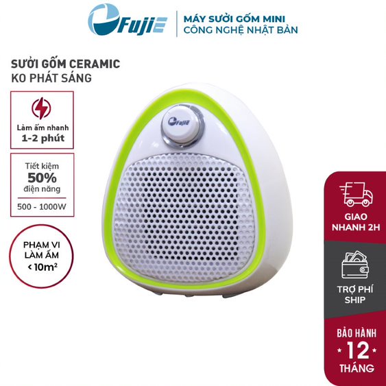 Quạt Sưởi Gốm Mini FujiE CH-202 CN Nhật Bản máy sưởi ấm không đốt oxi,không phát sáng, tự ngắt an toàn- BH1 năm