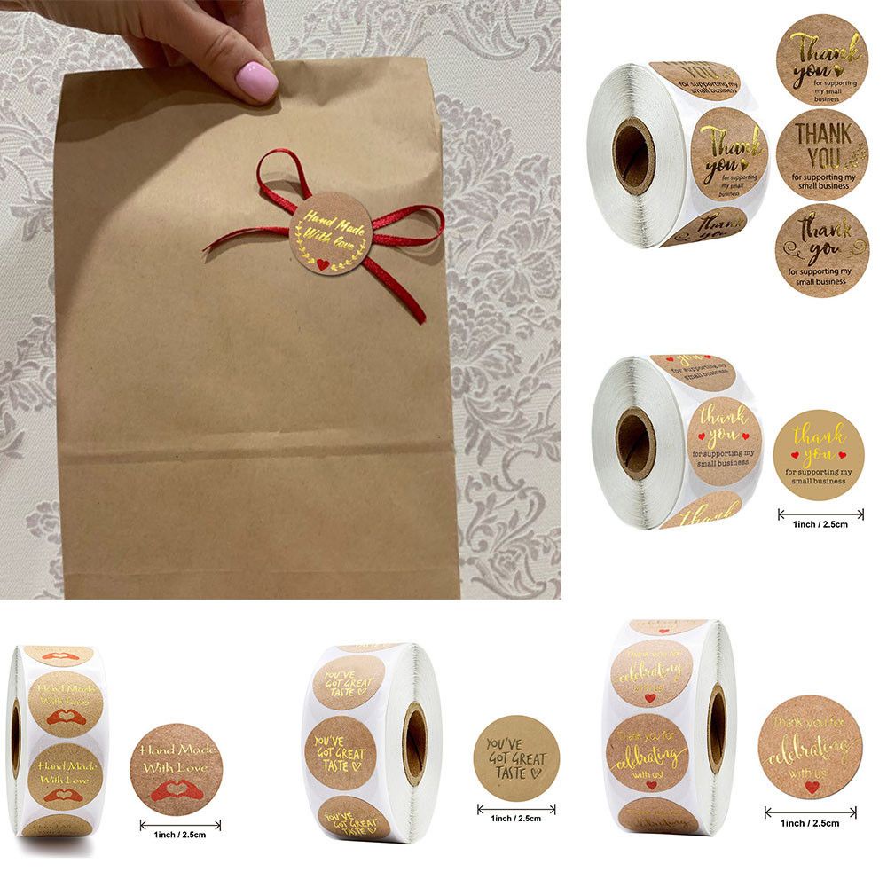 Set 500 Nhãn Dán Giấy Kraft Hình Tròn In Chữ Thank You Phong Cách Vintage Dùng Trang Trí Gói Quà/ Sổ Tay
