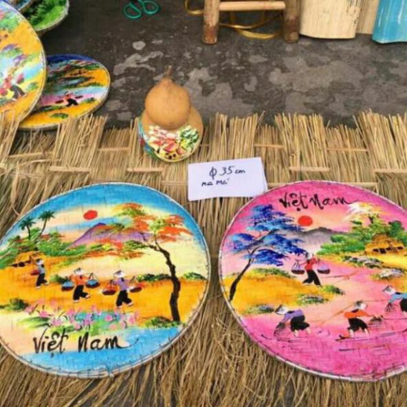 Xưởng sx- Tranh vẽ trang trí trên mẹt tre - Tre VN