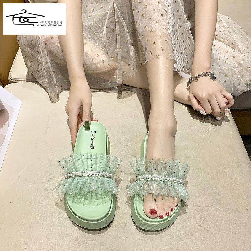 Dép Lê Phối Lông Đế Dày Thời Trang Mùa Hè Phong Cách Mới Dành Cho Nữ~2022