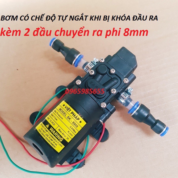 máy bơm nước mini 12v áp lực cao - máy bơm phun sương 12V VIỆT PHÁP bơm tăng áp mini 12v+chuyển ống 8mm