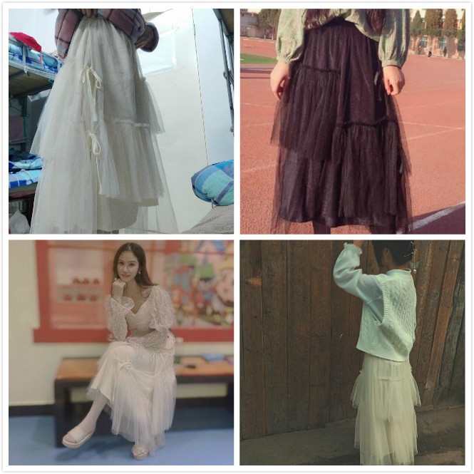 Chân Váy Nữ Dáng Chữ A Phối Lưới Thời Trang