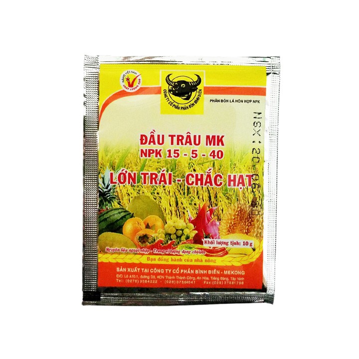 Phân bón Đầu Trâu kích ra hoa, đậu trái, nuôi trái lớn 15-5-40 gói 10g