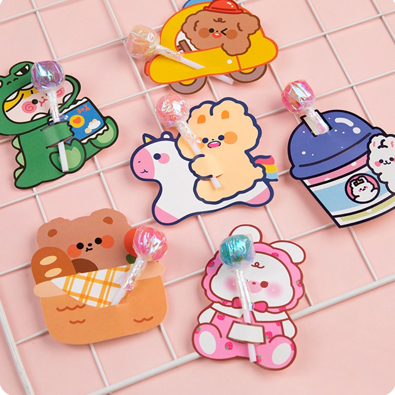 Thẻ trang trí kẹo mút nhân vật hoạt hình cute dễ thương bằng bìa cứng (5 thẻ)
