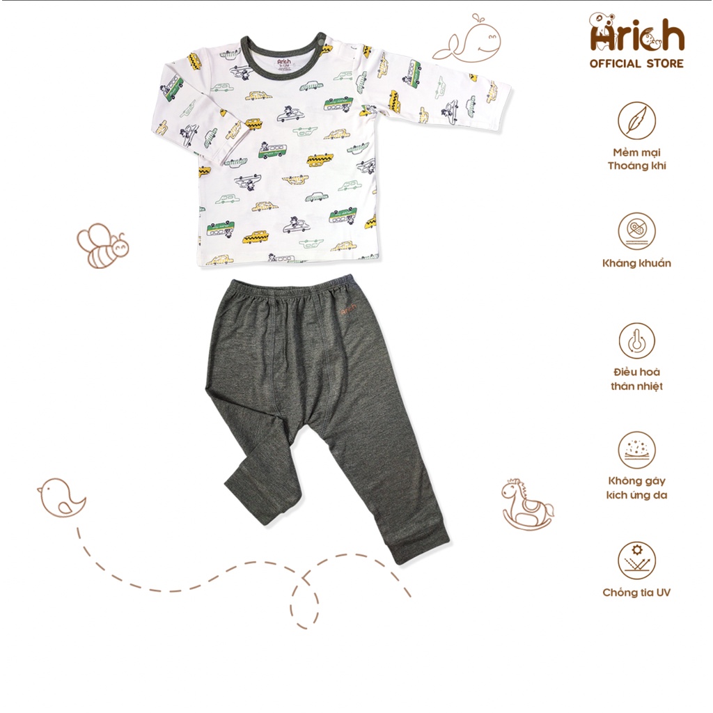 Bộ quần áo dài vai sợi tre Arich họa tiết ô tô ( có size 6-9m đến 4-5 tuổi )