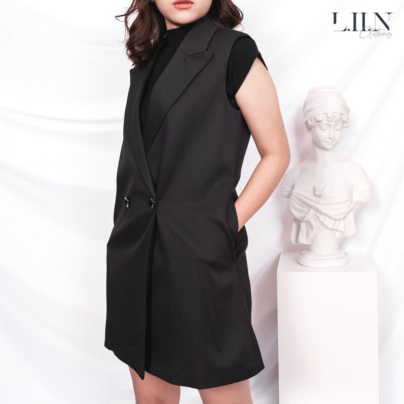 Áo vest gile nữ LIIN CLOTHING đủ size, dáng dài màu đen cổ Vest, phong cách Hàn Quốc thanh lịch V5200 | BigBuy360 - bigbuy360.vn