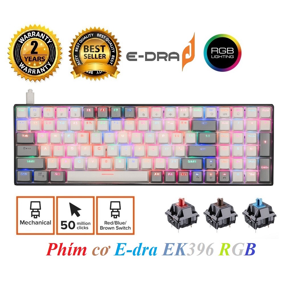 [Mã SKAMSALE03 giảm 10% đơn 200k] Phím cơ E-dra EK396 RGB Huano Switch/ USB Type C rời (Blue/ Brown/ Red Switch)