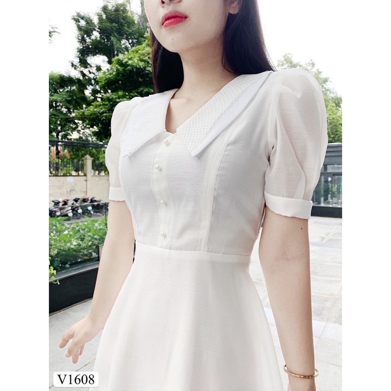 Đầm dự tiệc nữ trắng dễ thương dự tiệc dạo phố đều xinh vải may 2 lớp có nơ thắt eo | BigBuy360 - bigbuy360.vn