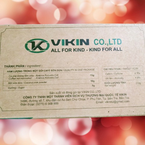 Cà Phê Sữa Dừa Phin Giấy VIKIN_ túi lọc tiện lợi kèm bột sữa dừa có ly giấy