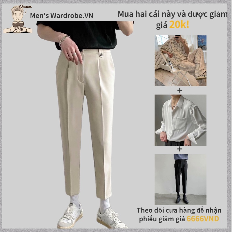 Quần tây vải lụa lạnh mỏng plus size dáng rộng ống đứng phong cách Hàn Quốc cho nam