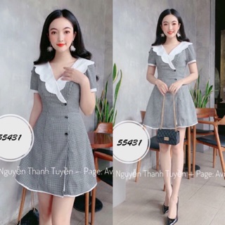Đầm kate caro cổ vest lượn M/L/XL/2XL