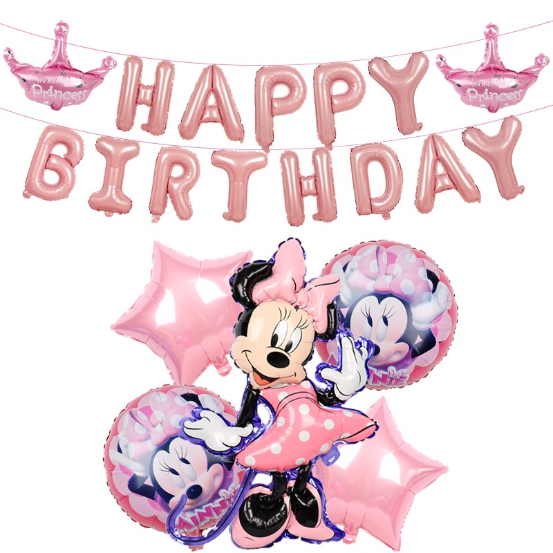 DISNEY Set 9 Bong Bóng Trang Trí Tiệc Sinh Nhật Hình Chuột Mickey Minnie