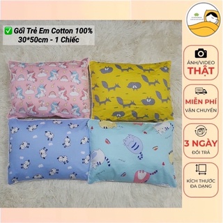 Gối Trẻ Em Cotton 100% Size 30*50cm ,Gối Cho Bé Có Khóa Kéo Ruột Bông Gòn Trắng ( 1 cái)
