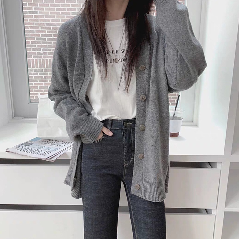 Áo Khoác Cardigan Dệt Kim Tay Dài Dáng Rộng Đơn Giản Dễ Phối Đồ