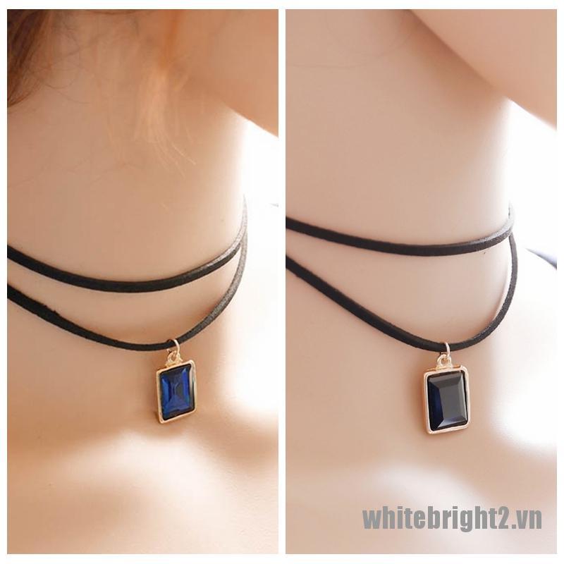 <white2> Gothic Black Lace Retro Velvet Choker Collar Necklace Jewelry Crystal Pendant