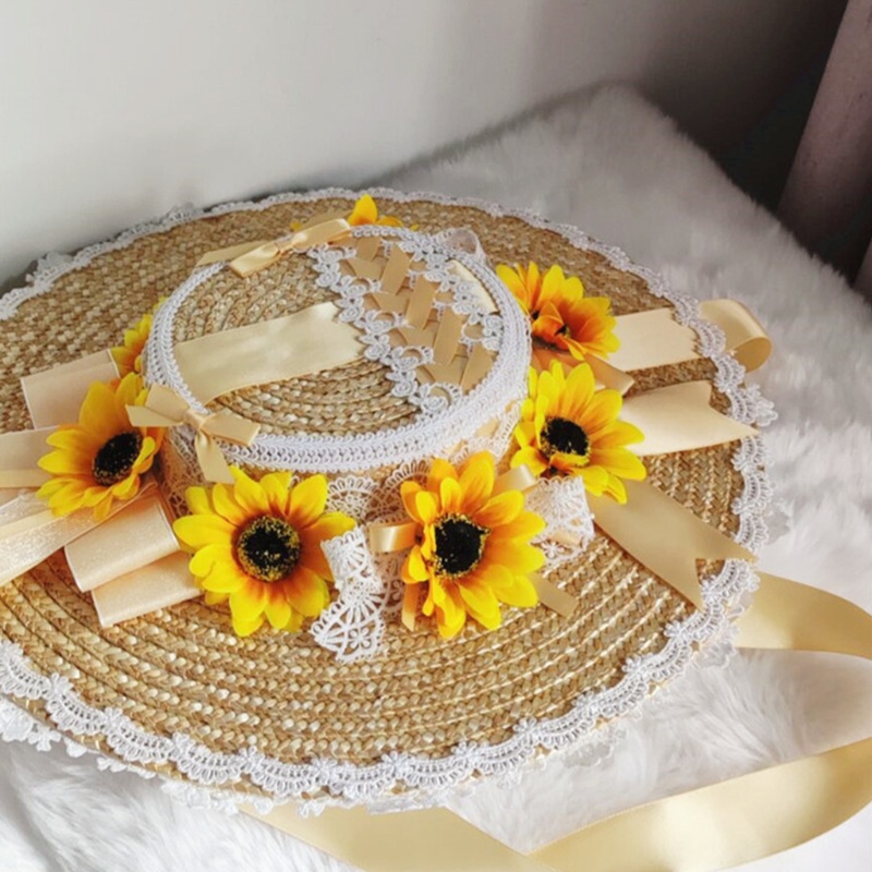 Băng Đô Cài Tóc Đính Nơ Ren Hoa Hướng Dương Phong Cách Lolita