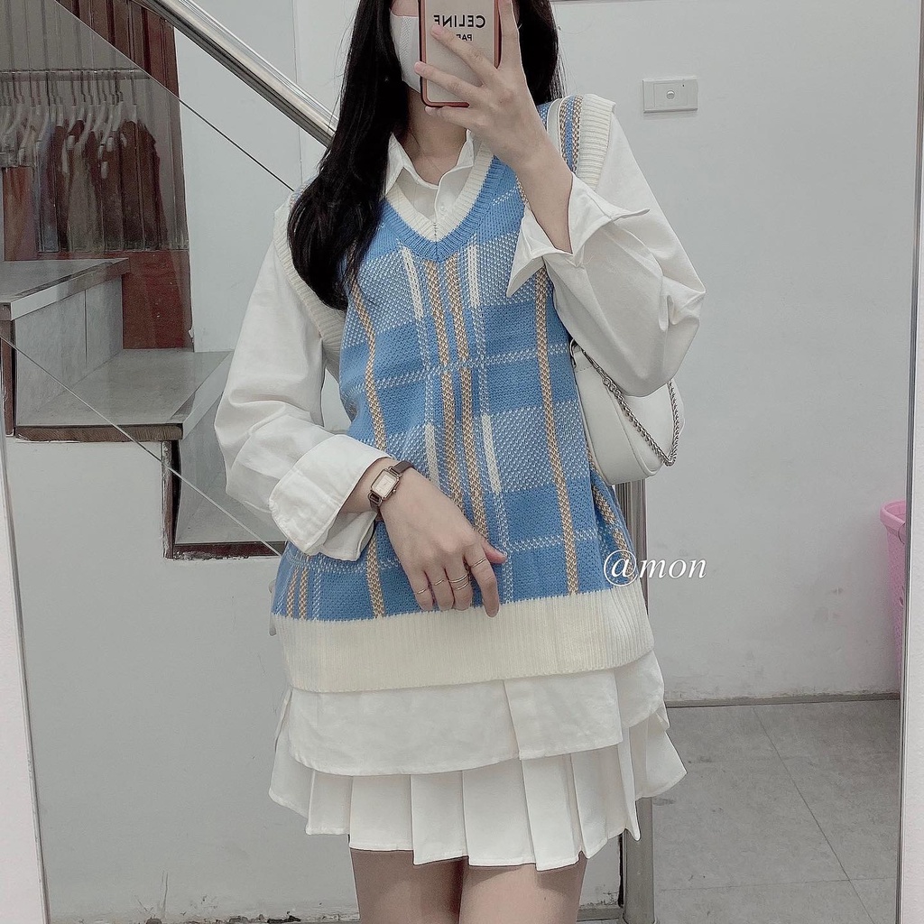 210698 Áo gile len nữ - áo len nữ, áo gile cổ V thời trang ulzzang chất len dày dặn freesize (không kèm áo sơ mi) | BigBuy360 - bigbuy360.vn