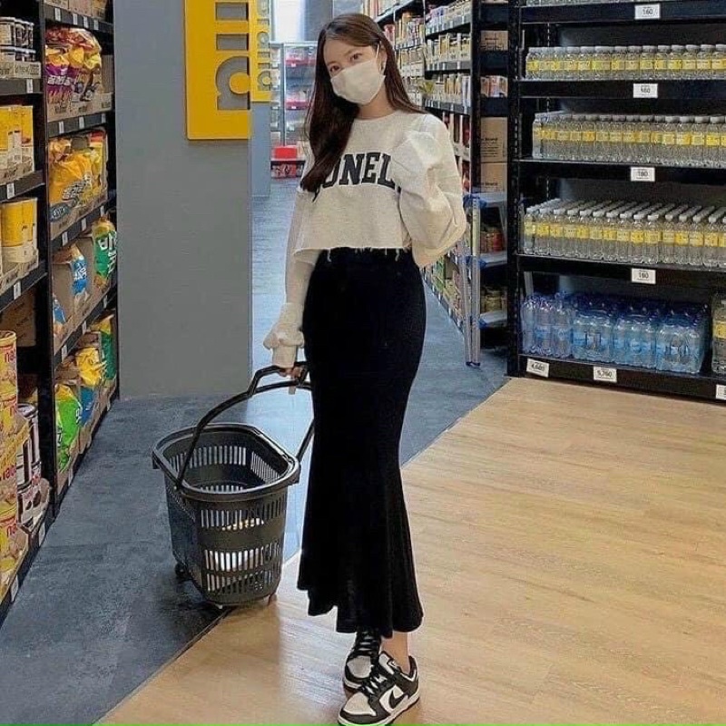 TH-CHÂN VÁY ĐUÔI CÁ U MI MÀU ĐEN CHO NỮ