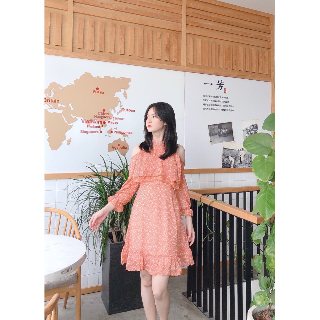 ĐẦM VOAN TÍM HỞ VAI BÈO CỔ TAY DÀI CÓ DÂY CỘT EO PHÍA SAU DÁNG XÒE-hình thật shop chụp | BigBuy360 - bigbuy360.vn