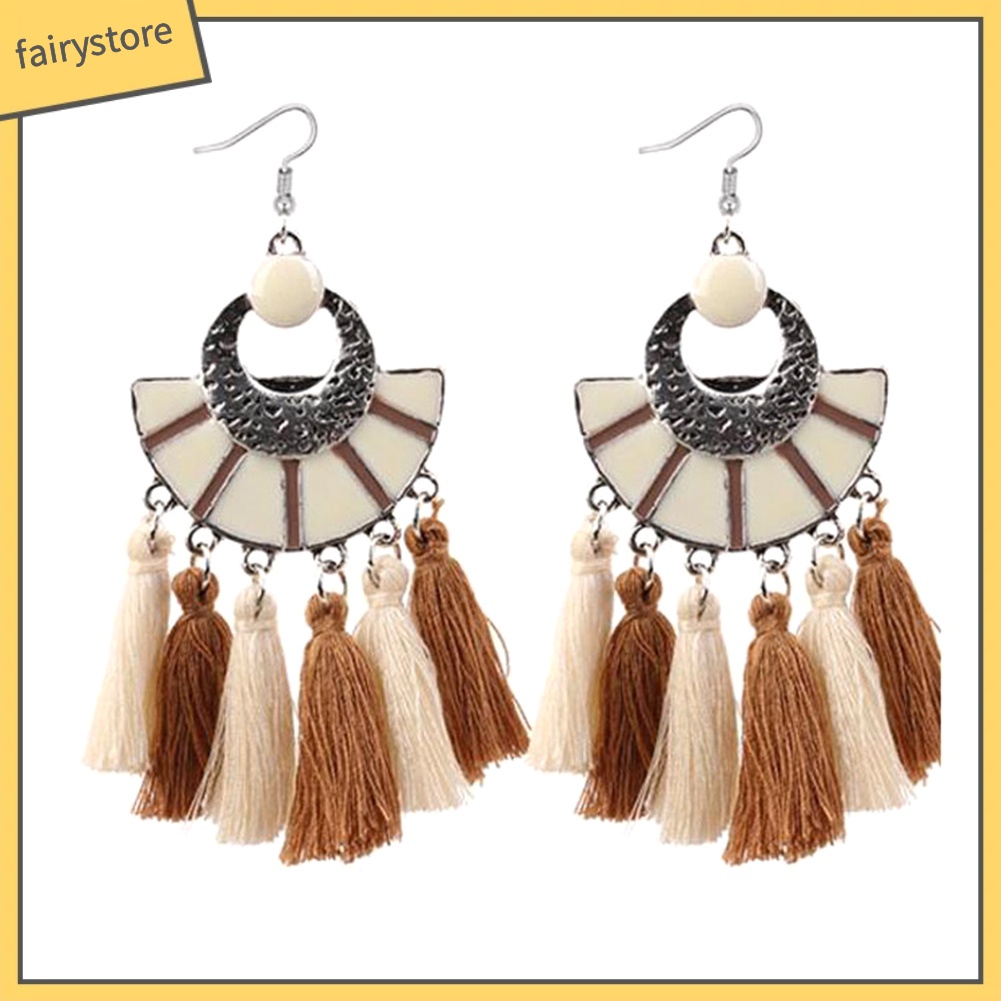 Khuyên tai tua rua hình quạt phối nhiều màu sắc thời trang thanh lịch