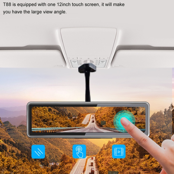 Camera hành trình 360 độ gắn gương và đặt taplo ô tô Phisung T88, màn hình LCD 12 inch, Ram 2GB, Rom 32G, android 9.0