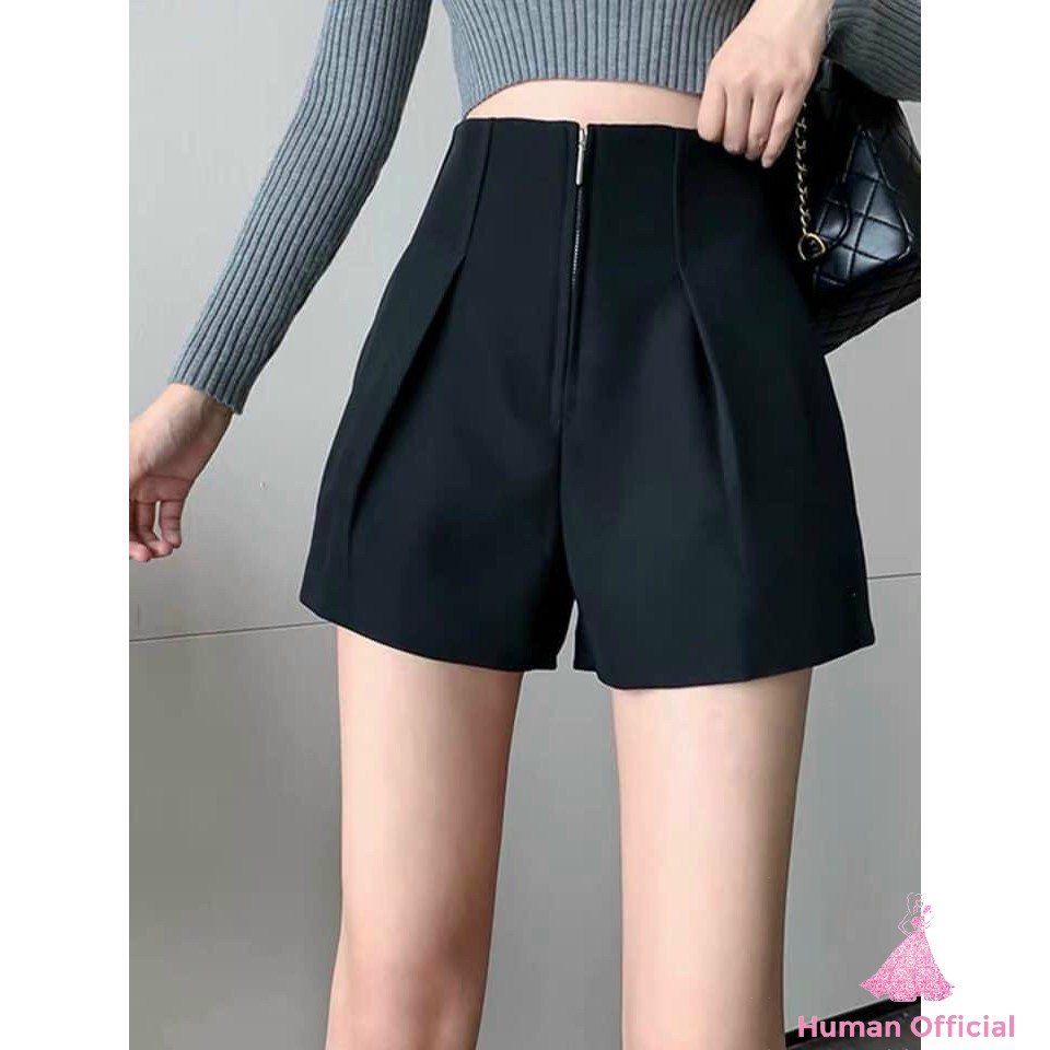 Quần Sooc Nữ Cạp Cao Human - Quần Đùi Nữ - Quần Short Nữ Khóa Trước Tôn Dáng Phong Cách Hàn Quốc | BigBuy360 - bigbuy360.vn