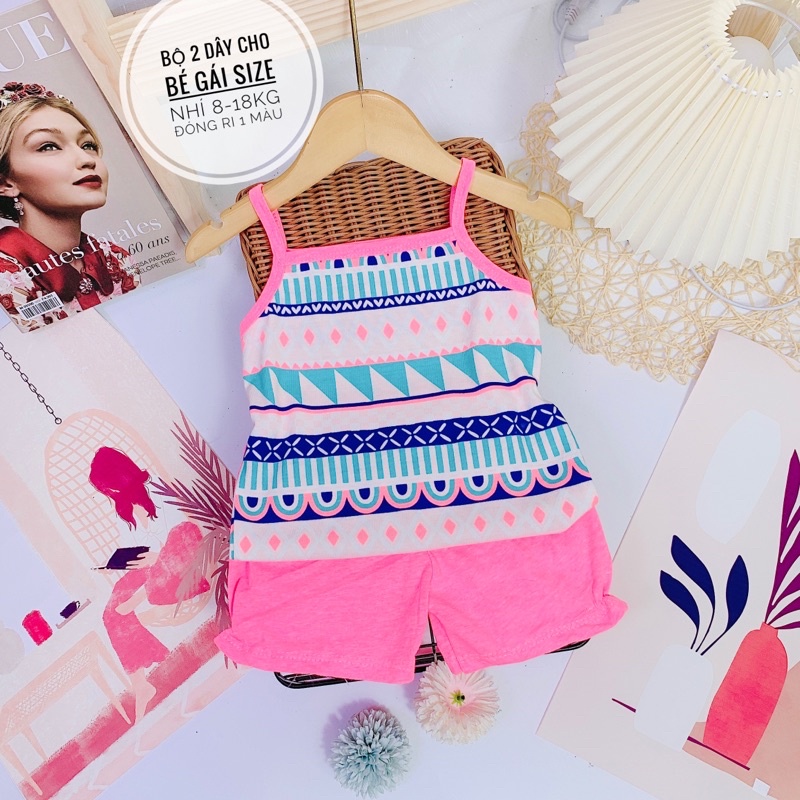 [0-6 tuổi] B3219 Bộ bé gái 2 dây cotton cho bé gái từ 8-18kg