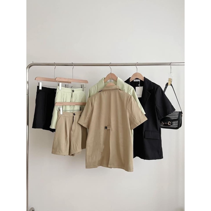 [ẢNH THẬT]Bộ blazer Trơn Xẻ Tay sang chảnh màu đen trơn-Set dáng suông rộng trượt vạt bầu dáng rộng- áo vét khoác vestt