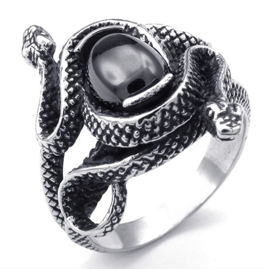 Nhẫn inox thiết kế hình rắn phong cách gothic cá tính cho nam