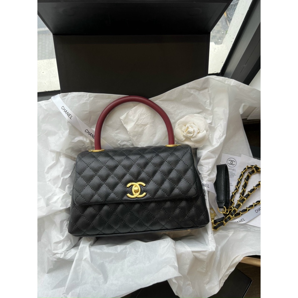 Túi xách Chan Coco size 25 hàng xuất da hạt Fullbox/Túi đeo chéo Chan size 25 da Caviar tag vàng Full box