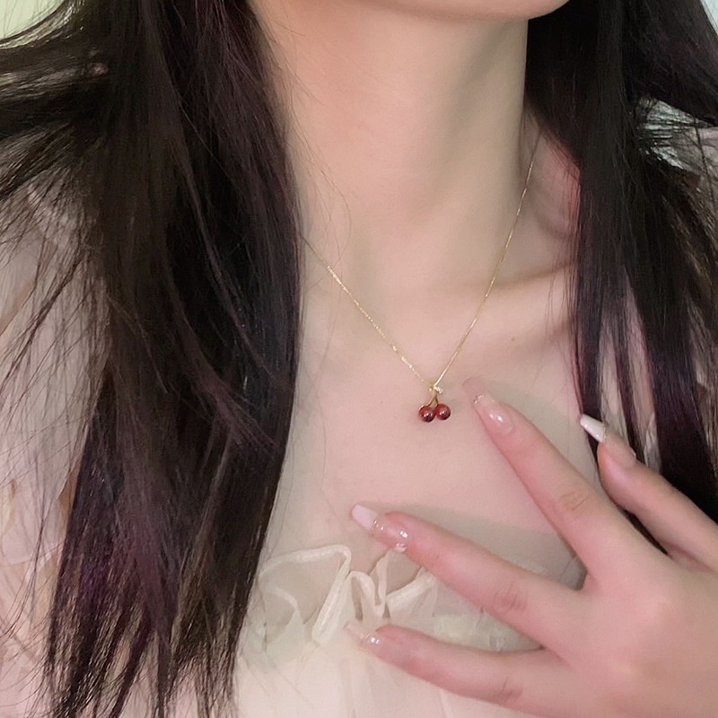 Dây chuyền Cherry đỏ, vòng cổ Titan không gỉ phụ kiện trang sức Filibra - DC011