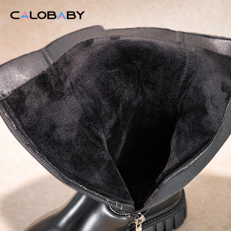 Giày Bốt Cao Su Da Sợi Nhỏ Đế Bằng Thời Trang Mùa Đông Cho Bé Gái A91H