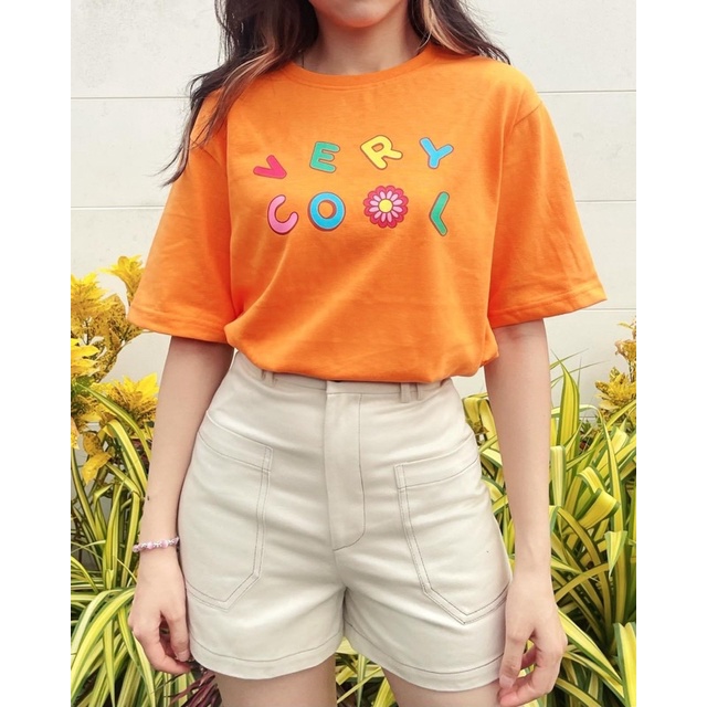 Áo thun oversize tay lỡ áo phông cotton nữ in chữ very cool thời trang GAGO màu cam GA3830