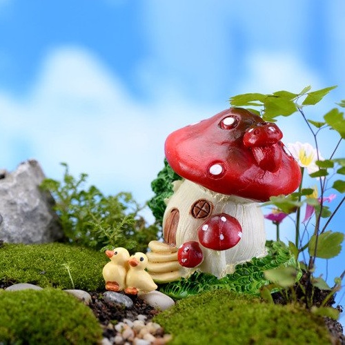Phụ kiện tiêu cảnh mini cây nấm hình ngôi nhà trang trí chậu cây cảnh,mô hình terrarium