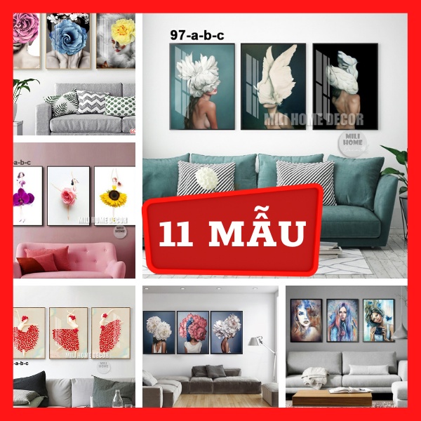 Tranh theo tường Phòng khách Mỹ nhân/3D gỗ Hàn Quốc sang trọng, hiện đại