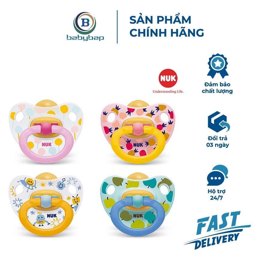Bộ 2 Ti Giả NUK Classic Cao Su Có Nắp Đậy Giữ Vệ Sinh