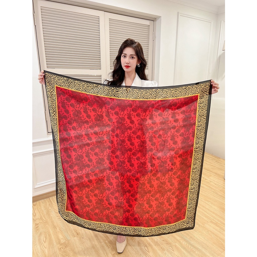 Khăn Choàng Lụa Cỡ Lớn In Họa Tiết Thời Trang Đi Biển WJ1014-67 Kích Thước 110x110cm Dành Cho Nữ