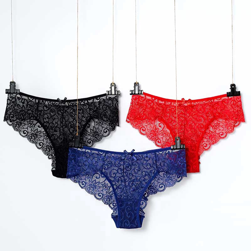 AOFEIQIKE Quần lót ren rỗng lưng cao vừa vải lụa lạnh màu trơn quyến rũ có size S-XL thoải mái cho nữ