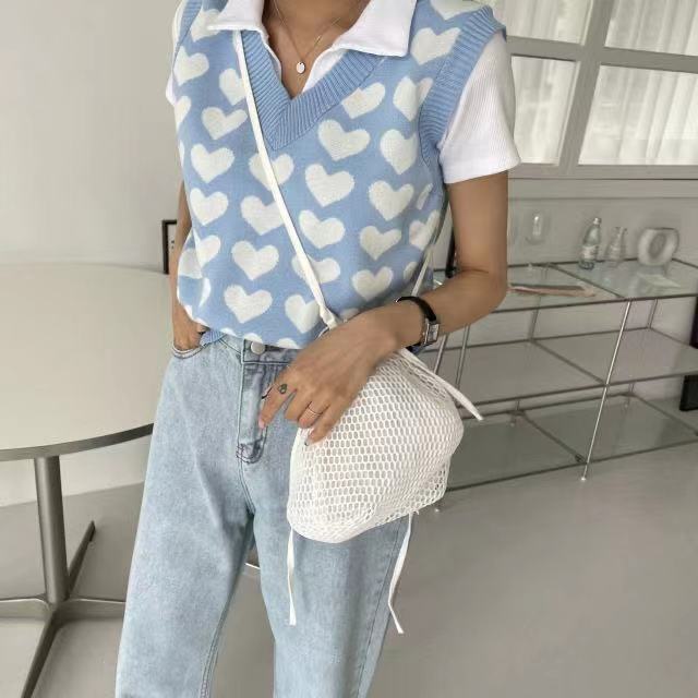 Áo dệt kim sát nách cổ chữ V thiết kế đơn giản phong cách Hàn Quốc