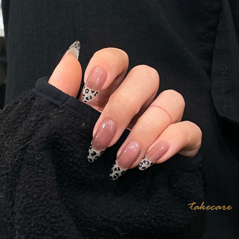 Set 24 Móng Tay Giả Họa Tiết Da Báo Kèm Keo Dán