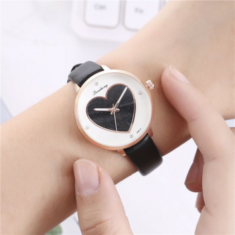 Đồng hồ nữ Quicaihong hình trái tim ánh kim xinh xắn