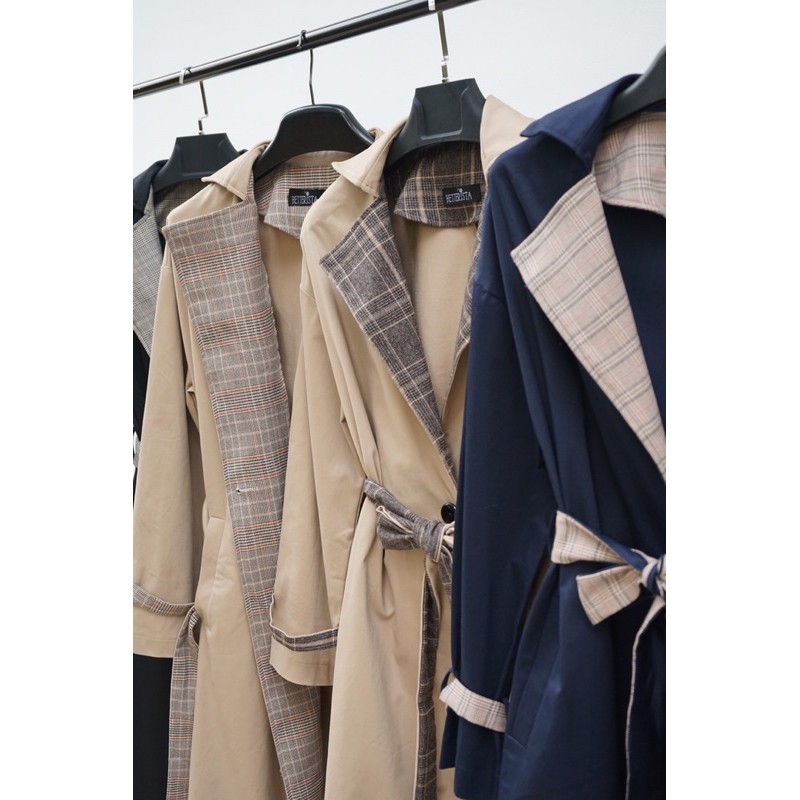 Áo khoác Khaki Trenchcoat dáng dài kèm đai