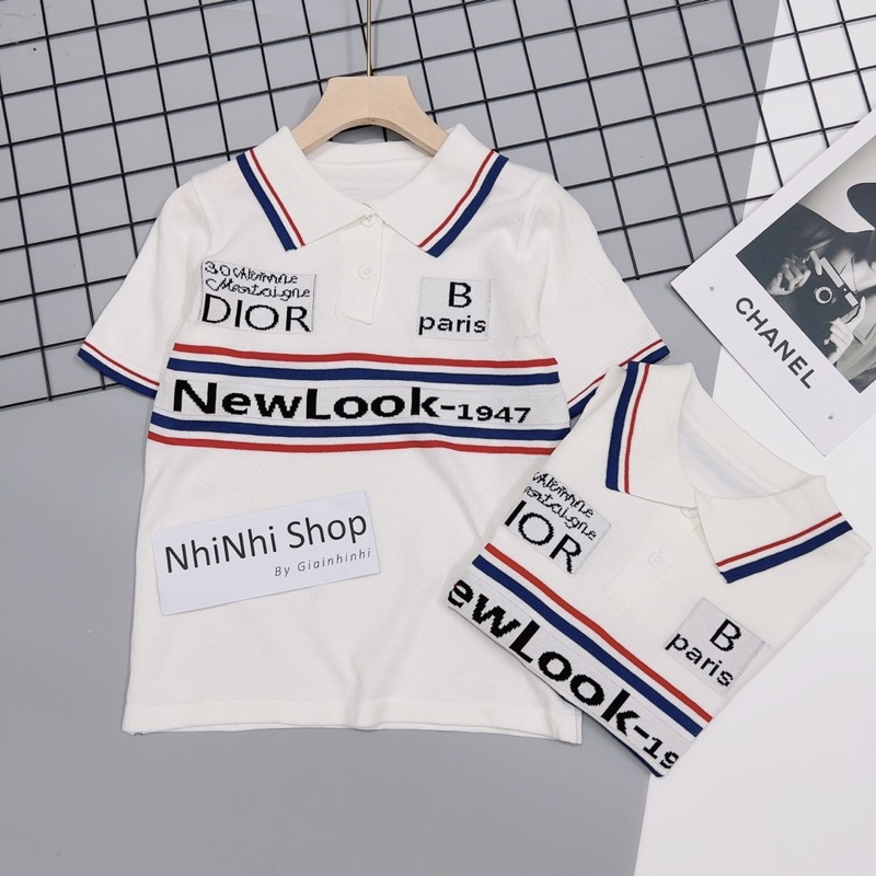 Áo len polo mỏng ngắn tay in chữ cổ viền, Áo kiểu cổ bẻ co giãn AL7806 - NhiNhi Shop