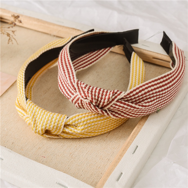 Băng Đô Cài Tóc Thắt Nút Họa Tiết Sọc Caro Đơn Giản Phong Cách Hàn Quốc Mới Cho Nữ