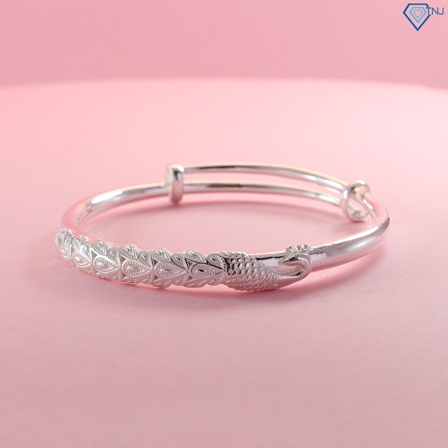 Vòng tay bạc nữ dạng kiềng hình con công khắc tên LTN0253 Trang Sức TNJ