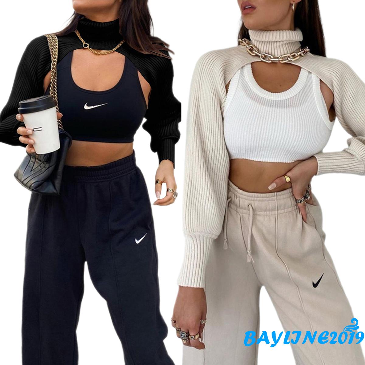 Áo Sweater Tay Dài Cổ Cao Màu Trơn Phong Cách Hàn Quốc Gợi Cảm Cho Phụ Nữ